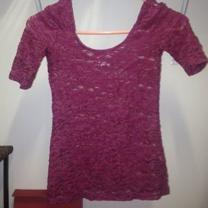 Maroon Sheer Floral Lace Top